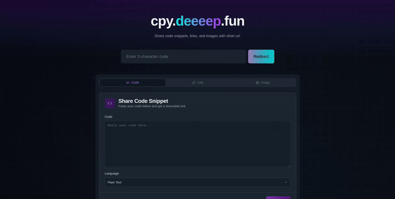 Cpy - Code, Link, and Image Sharing Platform