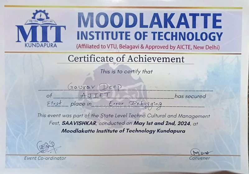 Error Debugging - Moodalkatte Institute of Technology, Moodalkatte, Udupi (2024)